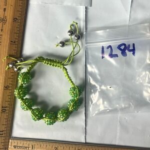 Handmade Macrame Beaded Bracelet Green Sparkle Adjustable Women‎ Boho